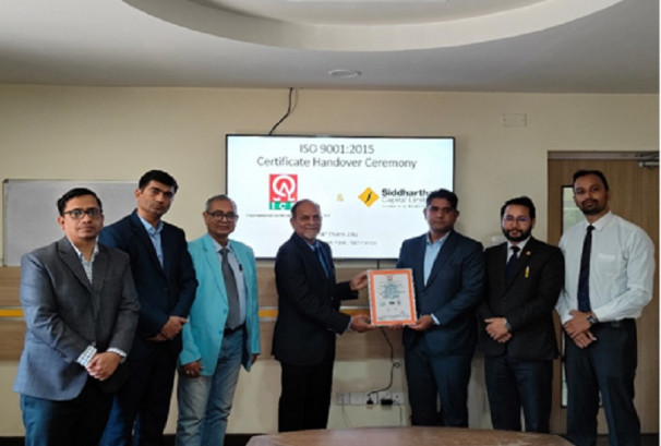 सिद्धार्थ क्यापिटलले प्राप्त गर्यो आईएसओ ९००१ः २०१५ प्रमाणपत्र