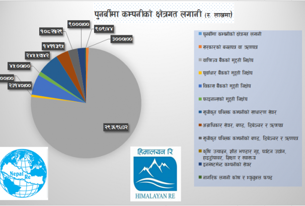 हिमालयन र नेपाल रि इन्स्योरेन्सको विभिन्न क्षेत्रमा रु.४०.८६ अर्ब लगानी, सेयरबजारमा जम्मा ६%
