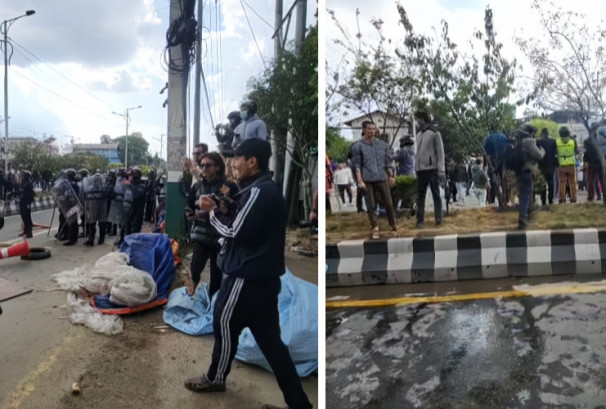 काठमाडौं बबरमहल क्षेत्रमा झडप, एमाले प्रदर्शनले माइतीघरमा पनि तनाव