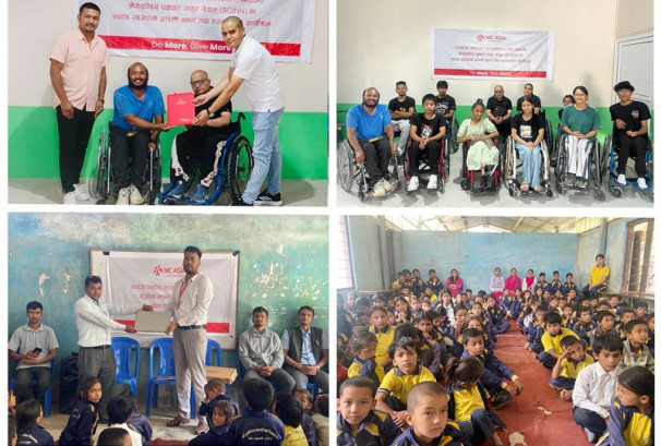 एनआईसी एशिया बैंकद्वारा दार्चुलाको विद्यालय र काठमाण्डौस्थित मेरुदण्डिय पक्षघात समुह नेपाललाई सहयोग