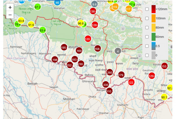 मधेशका ११ स्थानमा अति भारी वर्षा: रोकिने अझै छैन छाँट