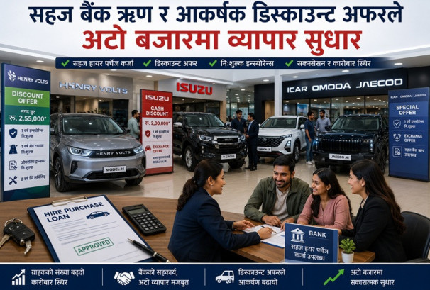 सहज हायर पर्चेज कर्जाले अटो बजारको ग्राफ उकालो, १ खर्ब १३ अर्ब नाघ्यो कर्जा प्रवाह