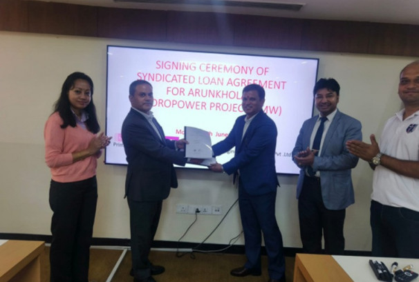 प्राइम बैंकको एकल ऋण लगानीमा अरुण खोला जलविद्युत आयोजना निर्माण गर्न कर्जा सम्झौता