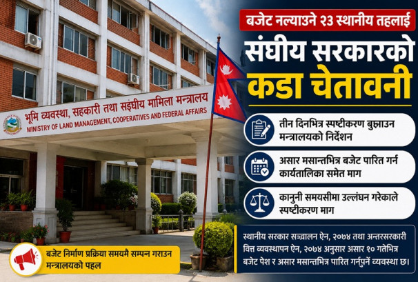 बजेट ढिलाइ गर्ने २३ स्थानीय तहसँग मन्त्रालयद्वारा स्पष्टीकरण माग