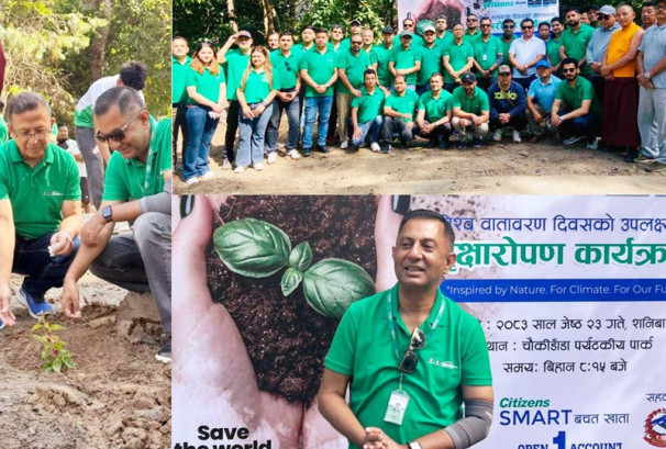 सिटिजन्स बैंकको एक खाता, एक रुख अभियान अन्तर्गत विश्व वातावरण दिवसको उपलक्ष्यमा वृक्षारोपण