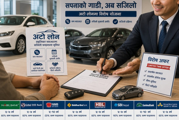 नयाँ सवारीसाधन खरिदका लागि कुन बैंकले कति दिन्छन् अटो लोन ?