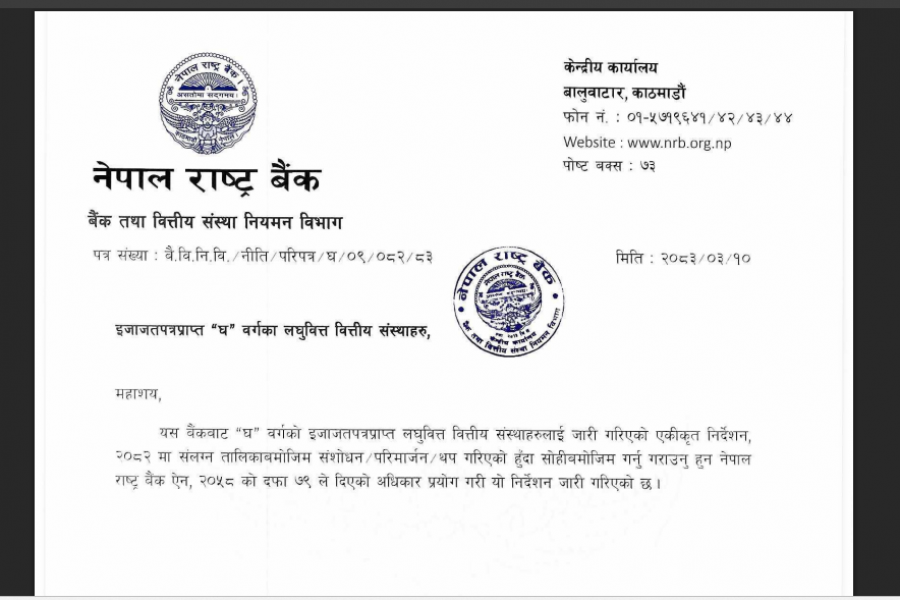 लघुवित्त मर्जरलाई सहज बनाउँदै राष्ट्र बैंक: थोक कर्जामा पाँच वर्षको सहुलियत