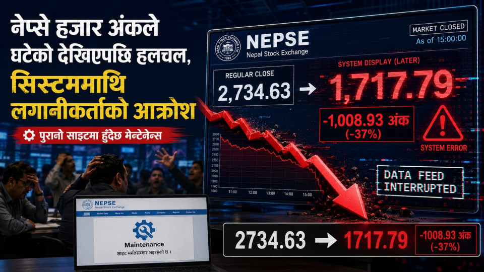 नेप्से हजार अंकले घटेको देखिएपछि हलचल, सिस्टममाथि लगानीकर्ताको आक्रोश