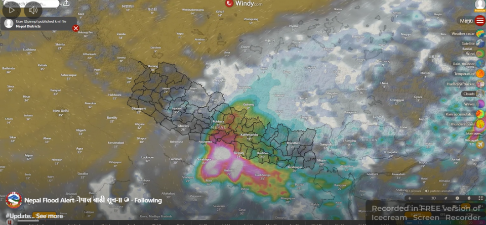 भारी वर्षा अझै ३० घण्टा रहने नयाँ प्रक्षेपण, ठूलो प्रभाव बागमति र मधेश प्रदेशमा