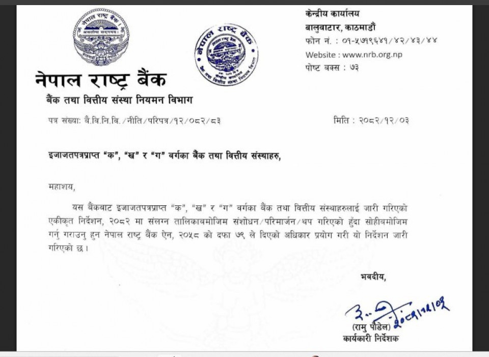 प्राथमिकता कर्जामा राष्ट्र बैंकको ठूलो नीति फेरबदल, बैंकलाई लचकता र नयाँ क्षेत्रलाई प्राथमिकता